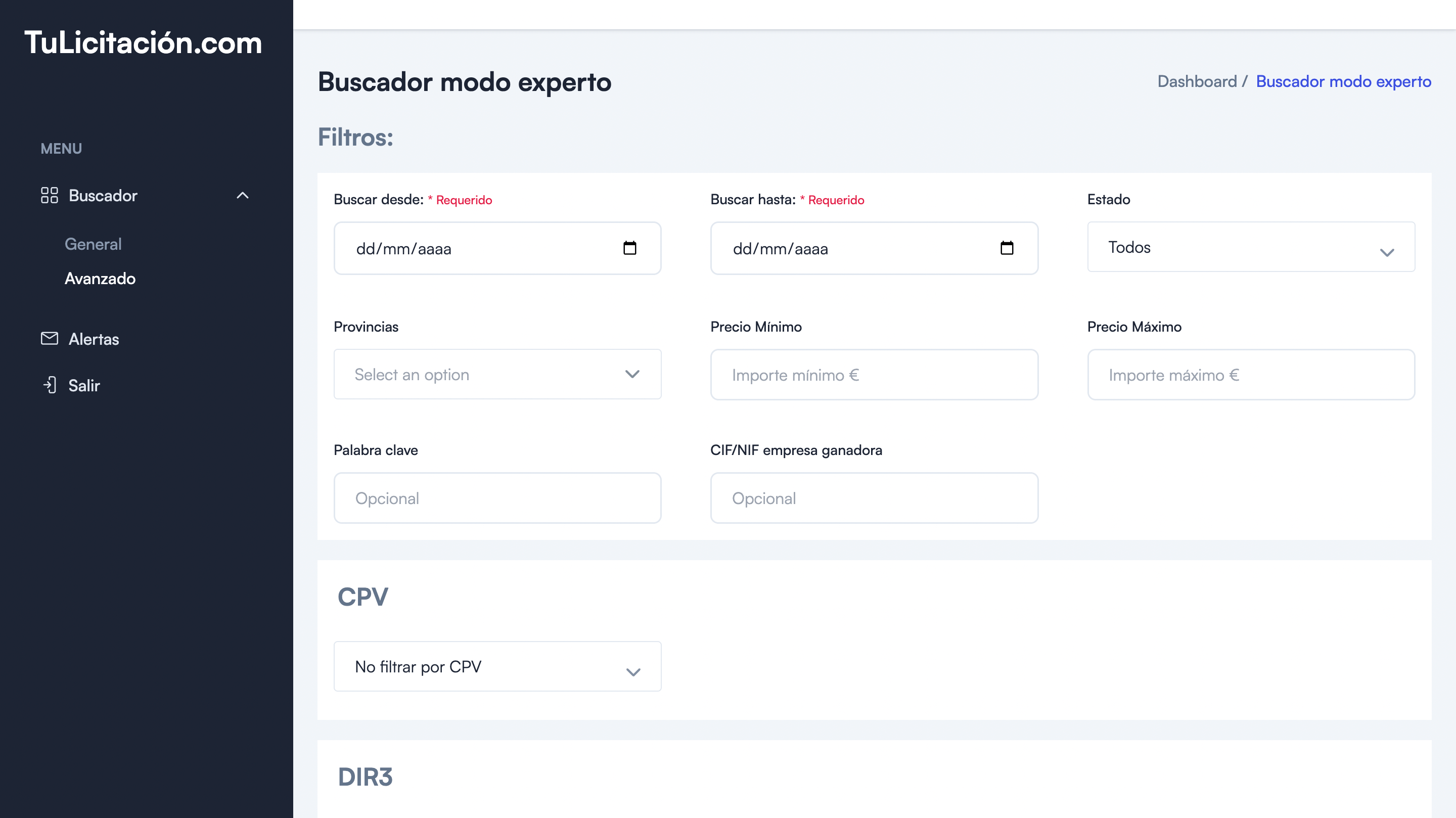 busqueda avanzada de licitaciones